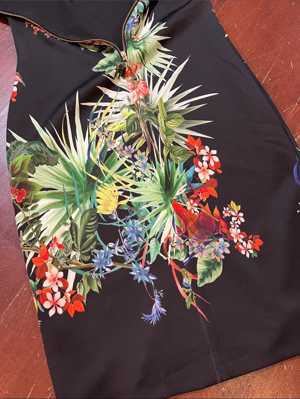 🌻3/$15🌻 Frank Lyman Design Black Tropical Floral Sheath Midi Dress - Picture 7 of 10